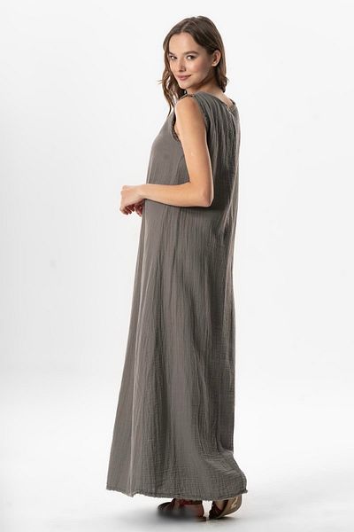 Eliş Şile Bezi Gray Gray Ayla Oval Neck Sleeveless Dress Summer Dress