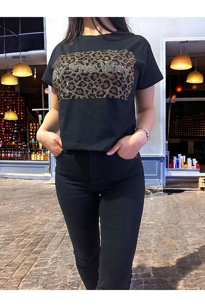 Oasis Leopard Print Stone Printed Crop T-Shirt