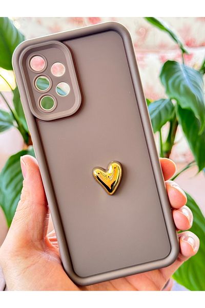 Fibaks جراب Samsung Galaxy A23 بتصميم قلب ثلاثي الأبعاد بنمط بني ناعم لحماية الكاميرا من السيليكون