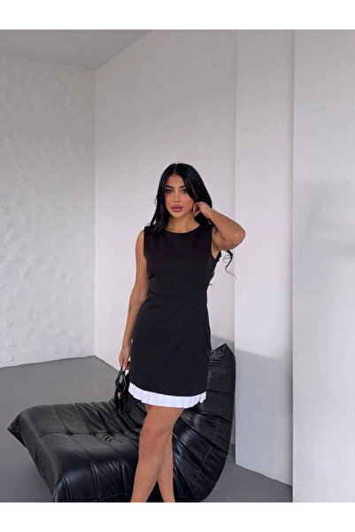 hazelin Γυναικείο Μίνι Φόρεμα Μαύρο Λευκό Πλισέ Εισαγωγής HZL25S-FRY 122961