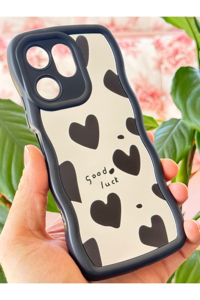 Fibaks Xiaomi Redmi 13C Compatible Case Mirrored Heart Pattern Soft Edge Camera Protection Silicone Cover