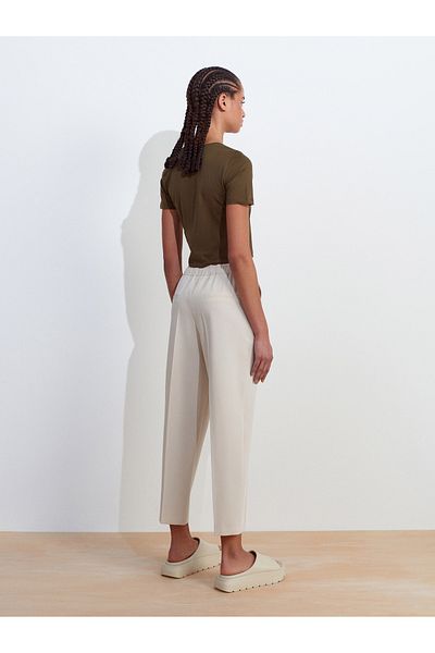 Dilvin 71622 Elastic Waist Straight Pants-Stone