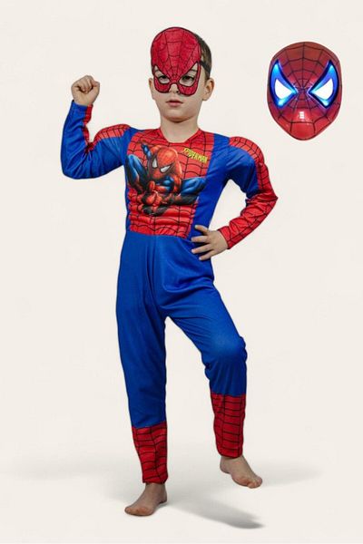 SEDİRLİ Muscular Superhero New Lighted Masked Spiderboy Man Birthday Party Filled Costume