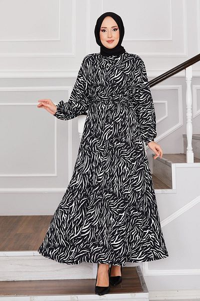 EBRUTESETTÜR Broken Glass Pattern Belted Wrapped Hijab Dress