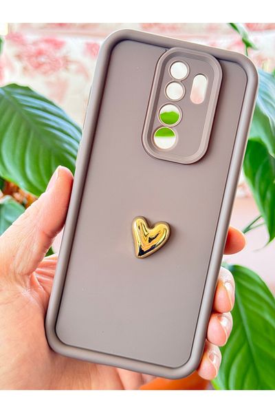 Fibaks حافظة هاتف Xiaomi Redmi Note 8 Pro بتصميم قلب ثلاثي الأبعاد بنمط بني ناعم وغطاء حماية للكاميرا