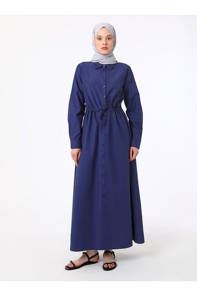 Benin Βαμβακερό φόρεμα Hijab με δέσιμο στη μέση - Navy Blue - Benin