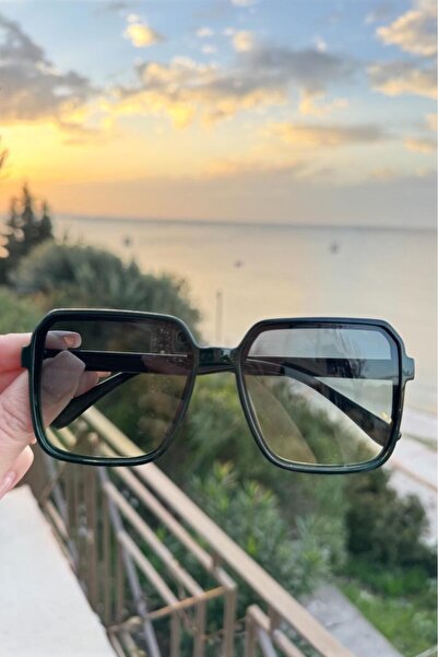 Melissa Boutique Women's Khaki Square Frame Soft Black Glass Bone Model Sunglasses