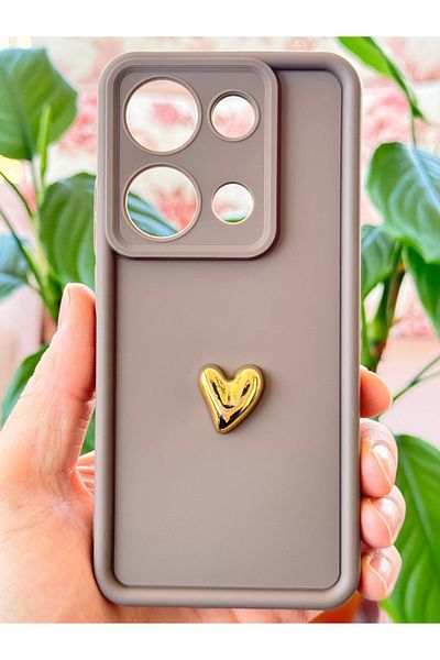 Fibaks حافظة لهاتف Xiaomi Redmi Note 13 Pro 4G بتصميم قلب ثلاثي الأبعاد بنمط بني ناعم وغطاء حماية للكاميرا