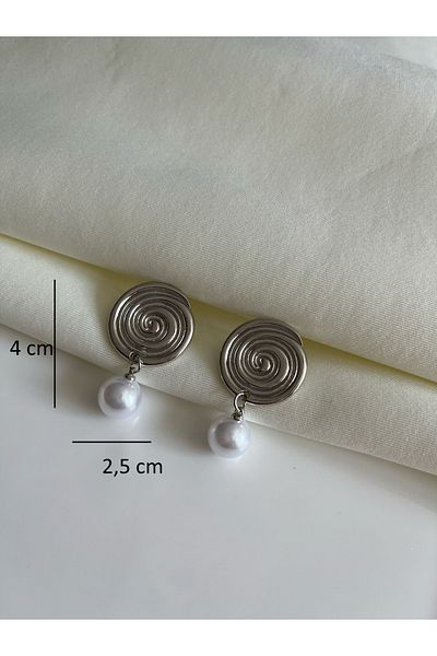Nilsu Jewellery Accessory Pearl Detailed Dangle Metal Plate Women's Earrings