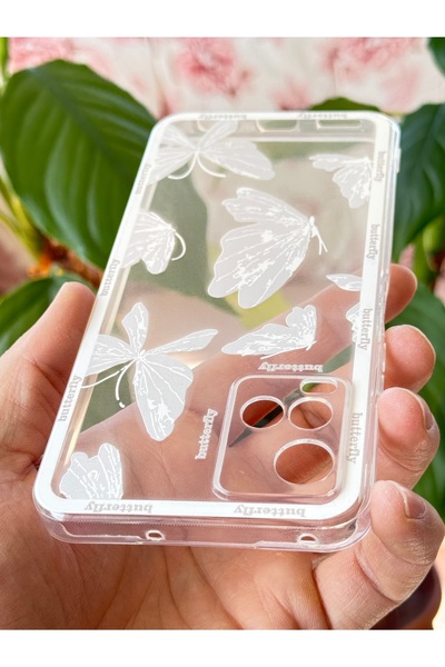 Fibaks Vivo Y21 - Y21S Kılıf Şeffaf Kelebek Tasarımlı Desenli Kamera Korumalı Yumuşak Silikon Kapak