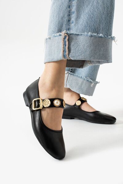 Hacıoğlu Ayakkabı Balerini de damă cu centură Hco cu accesorii elegante