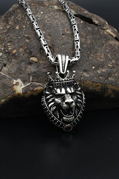 Prestige Kral Taclı Aslan Figürlü 925 Ayar Erkek Gümüş Kolye Kral Zincir 2Mm ...