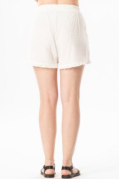 Eliş Şile Bezi Pantaloni scurți de vară alb cu talie elastică