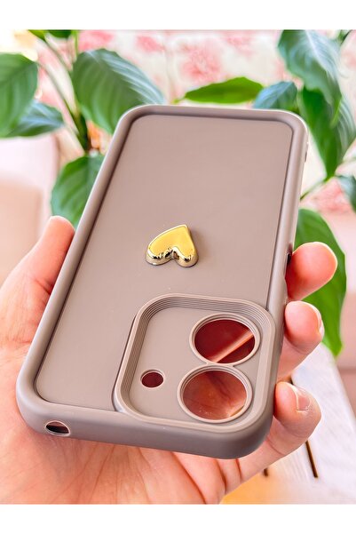 Fibaks Case for Xiaomi Redmi 13C 3D Heart Design Brown Patterned Soft Camera Protection Silicone Cover