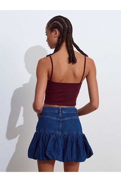 Dilvin 80573 Fusta cu balon din denim cu șase șiruri-albastru închis