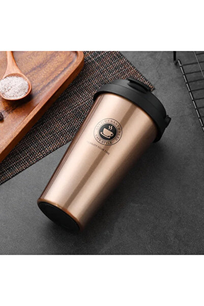 Choice كوب قهوة ذهبي معزول للسفر سعة 500 مل، مزود بجدار مزدوج ومضاد للتسرب، ك...