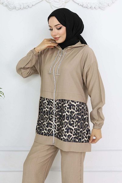 benguen Chained Leopard Patterned Suit Mink 4748