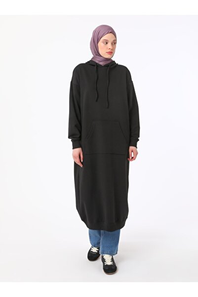 Refka Μακρύ φούτερ με κουκούλα Kangaroo Pocket Comfortable Fit - Μαύρο - Benin