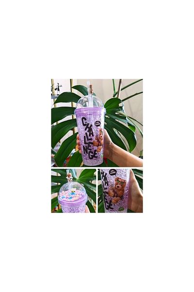 Lexi Bella Purple 2726 450ml Water Bottle Double Layer Mica with Cute Character Figure