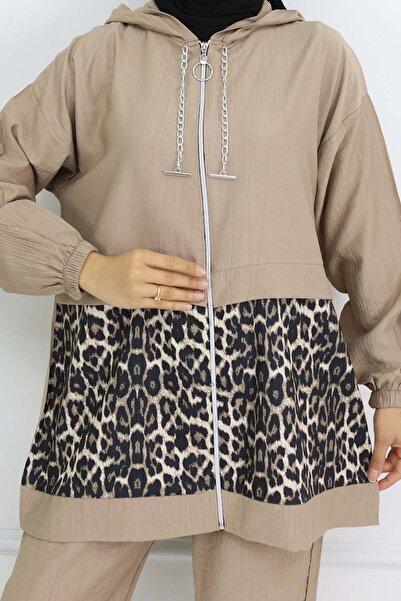 benguen Chained Leopard Patterned Suit Mink 4748