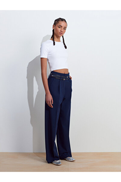 Dilvin 71617 Pantaloni cu talie înaltă cu centură-Indigo