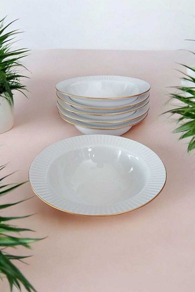 FARİKA 6-Person 15 cm Gilded Porcelain Soup Bowl