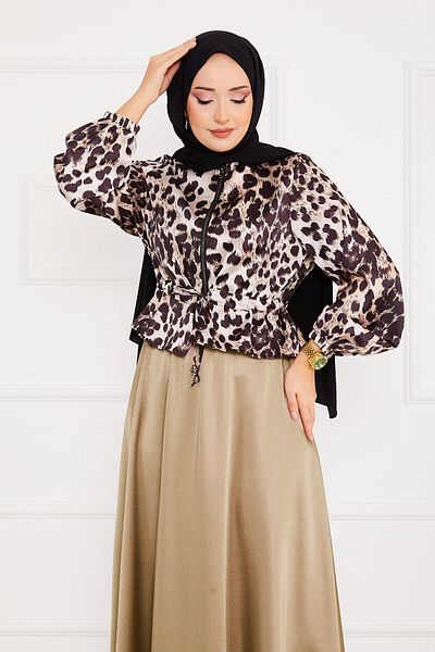 EBRUTESETTÜR Leopard Patterned Hijab Satin Suit
