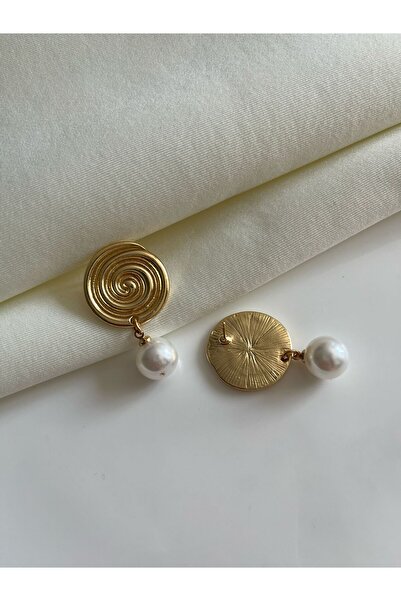 Nilsu Jewellery Accessory İnci Detaylı Sallantılı Metal Plaka Kadın Küpe
