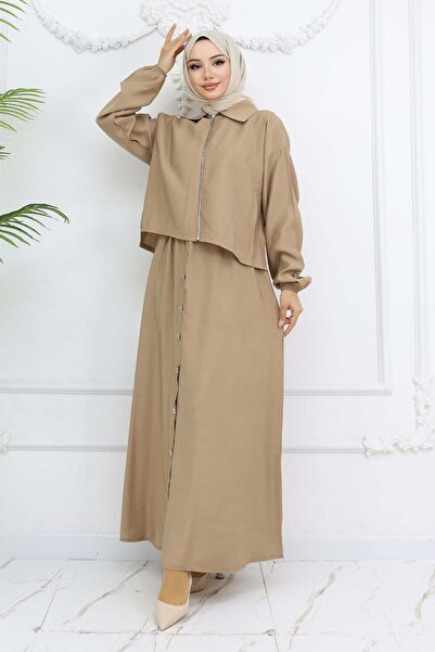 benguen Beige Zipper Jacket Dress Suit 4807