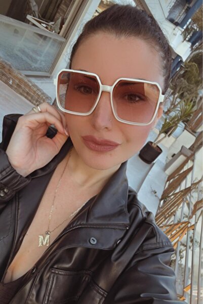 Melissa Boutique Women's Cream Square Frame Soft Brown Glass Bone Model Sunglasses