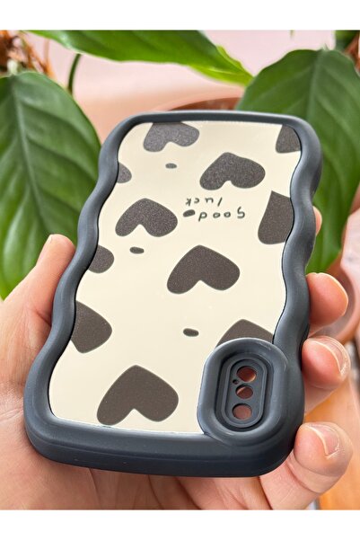 Fibaks Apple iPhone X - XS Kılıf Aynalı Kalp Desenli Yumuşak Kenarlı Kamera Korumalı Silikon Kapak