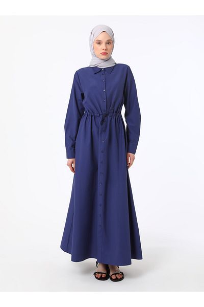 Benin Βαμβακερό φόρεμα Hijab με δέσιμο στη μέση - Navy Blue - Benin