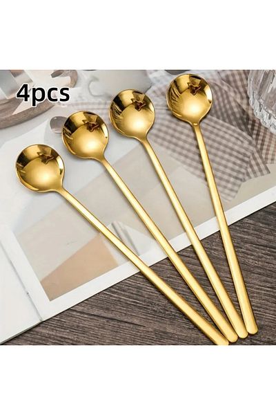 Silpus 4Pcs Long Gold Stainless Steel Coffee Spoons