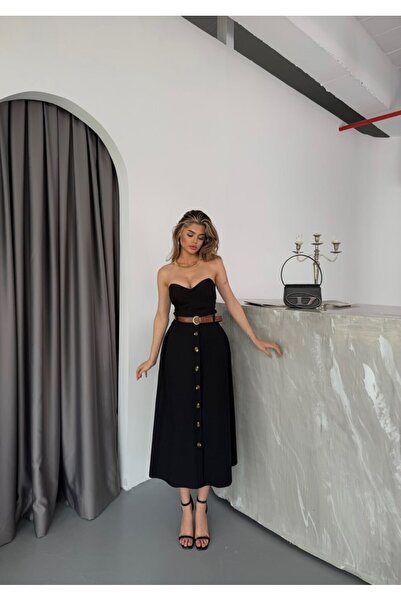 SUN STYLE Fusta cu centură de parașută cu talie înaltă elastică cu detaliu de nasturi