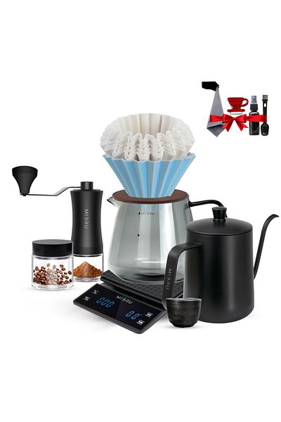 MIBRU V60 Coffee Set 11 Piece Coffee Drip Coffee Making Kit Premium Pour Over Manual Grinder Dripper