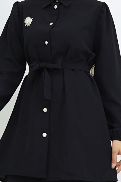 benguen Inci̇ Brooch Belted Double Suit-Black