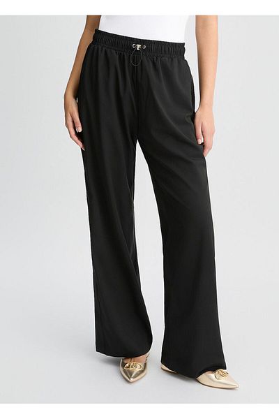 Liu Jo Women's Comfortable Fit Elastic Waist Wide Leg Black Trousers