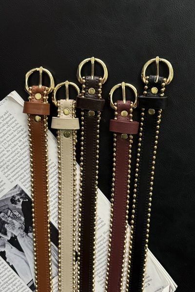 LEONAS Curea de damă cu mini cataramă brodata cu metal negru