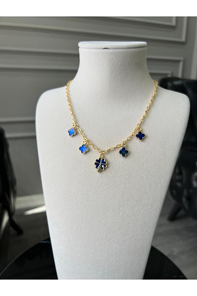 Store Clover Pattern Steel Necklace with 5 Charms