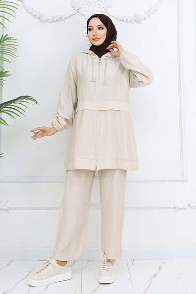 benguen Chain Detailed Hijab Suit Stone Color 4760