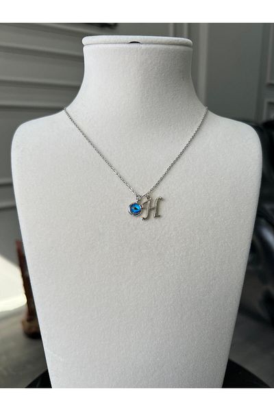 Store H Letter Necklace - with Evil Eye Bead and Steel Chain
