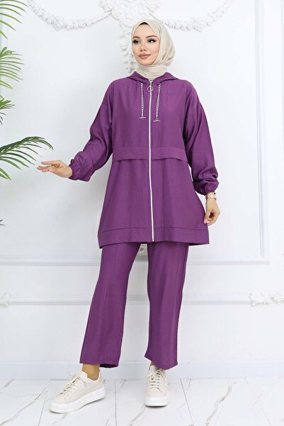benguen Purple 4760 Chain Detailed Hijab Suit
