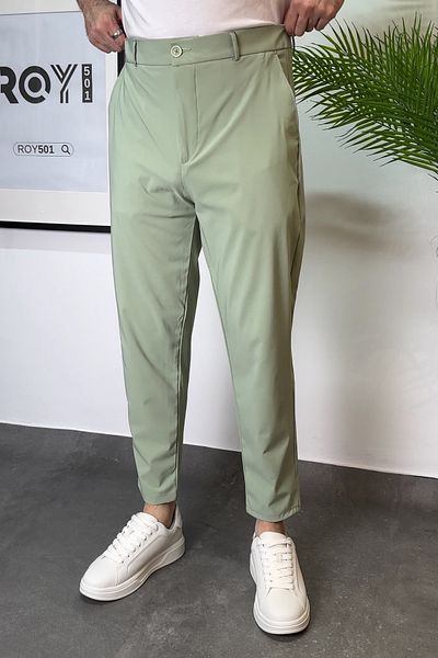ROY501 Carrot Cut Men's Boyfriend Pants Elastic Waist Short Leg Pants Men's Parachute Pants