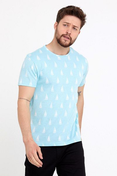 Polo State Мъжка синя тениска Basic - жакардова