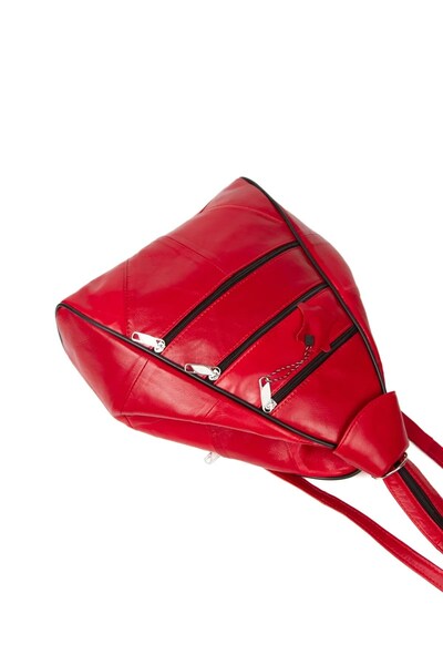 Newish Women's Genuine Leather Loose Eye Backpack and Shoulder Bag New085 - Red