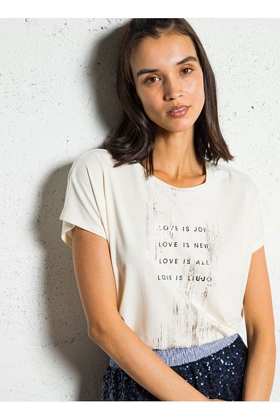 Liu Jo Γυναικείο T-Shirt με κανονική εφαρμογή Yazşi Altyakın με μικτά μανίκια