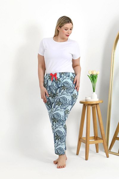 Akbeniz Pijama de damă, mărime mare, din bumbac, albastru 27558