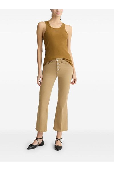 Liu Jo Women Slim Fit Regular Waist Button Detail Wide and Short Long Beige Pants Ua5040T2594-71320