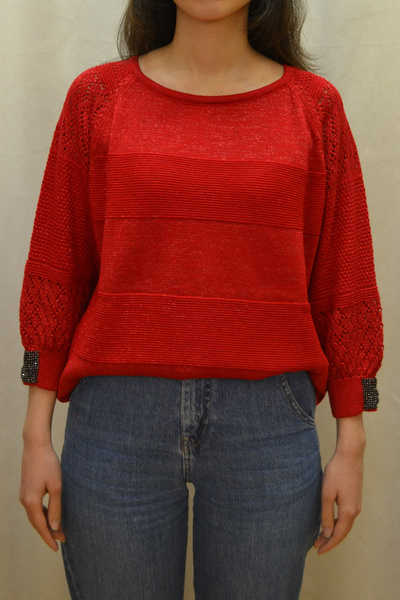 Jülyet Giyim Simli Triko Kadın Truvakar Kol Taşlı Yumuşak Örgü Merserize Büyü...