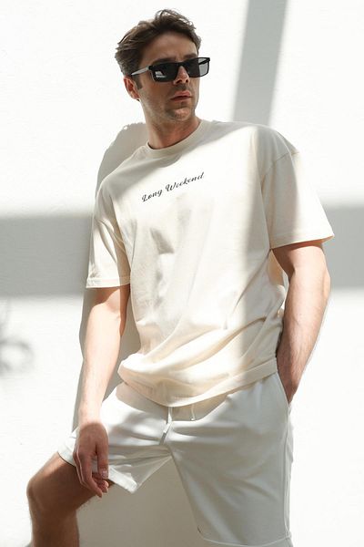 Polo State Ανδρικό μπλουζάκι Oversize Ecru με στάμπα πόλο